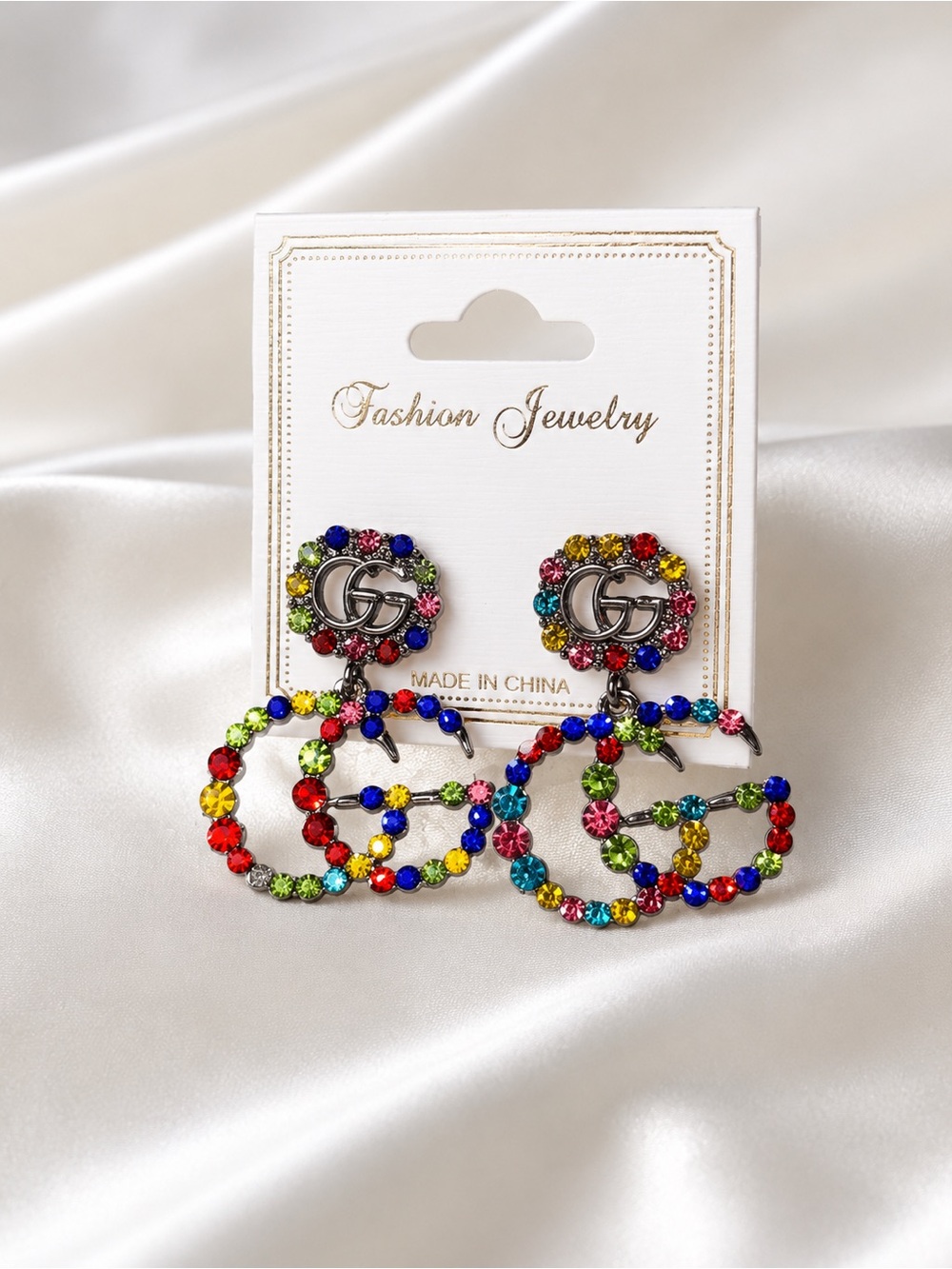Rainbow Rhinestone  Earrings Glam Statement Jewelry